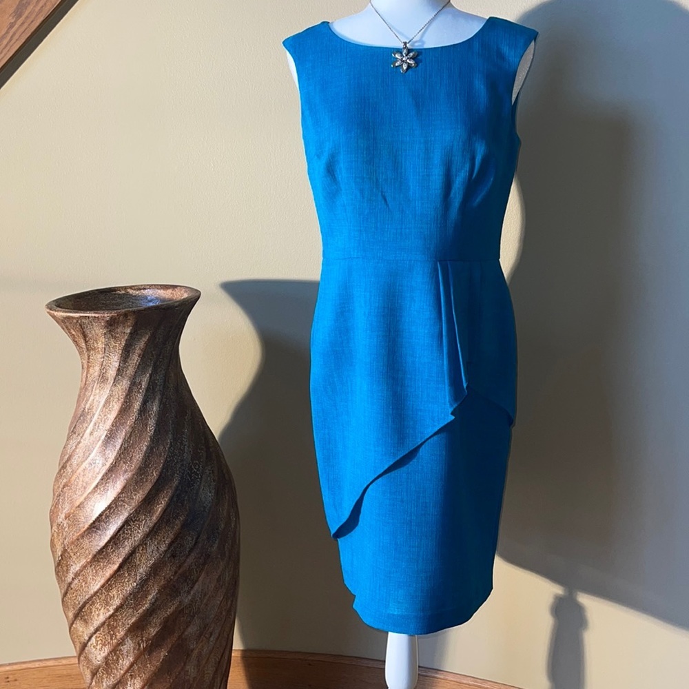 EVAN-PICONE NWOT SHEATH TEAL BLUE 100% POLYESTER, LINEN LOOK, CASUAL DRESS SZ 6 - Picture 8 of 15